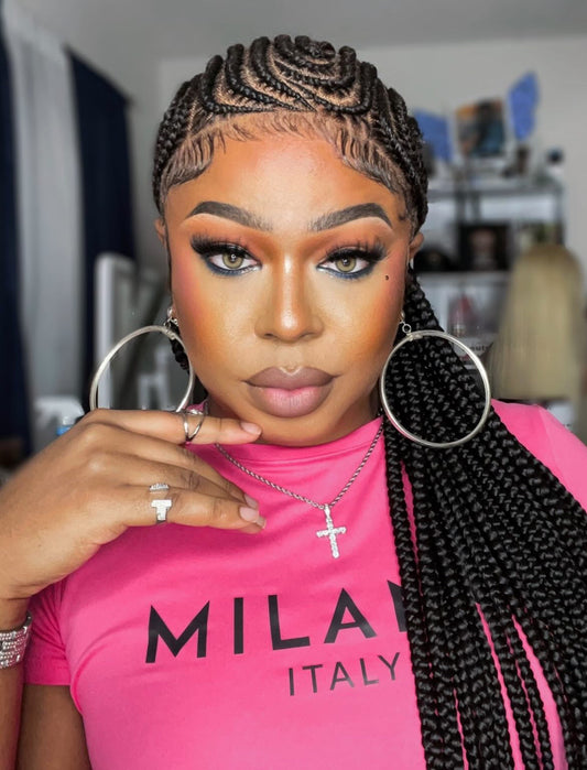 Feeding Braid Wig (Medium Brown Full Lace) Color 1B, Waist Length - Sharon Poshglad Braided Wigs