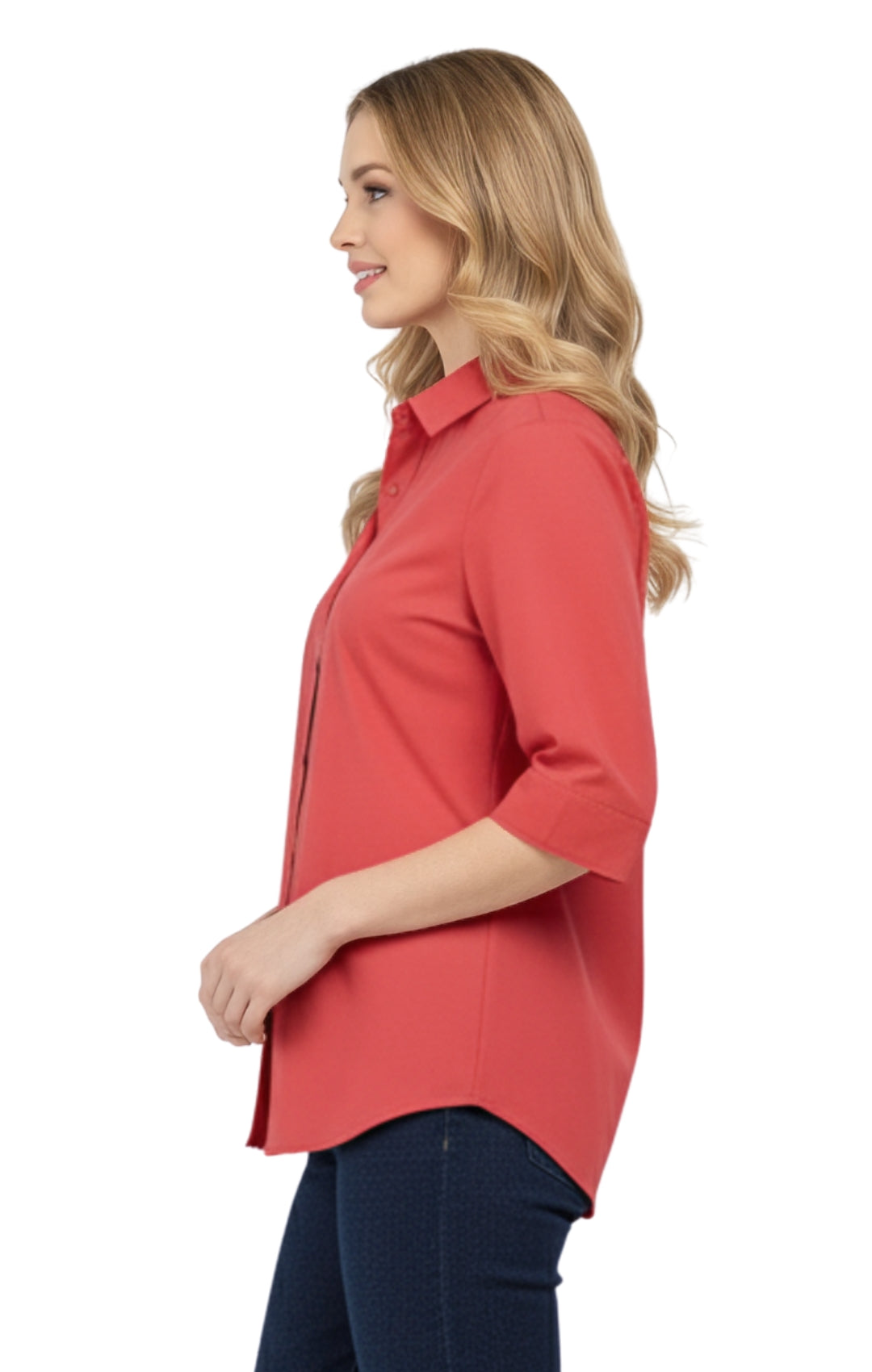 Womens Regular Fit 3/4 Sleeve Button Down Collared Camp Shirt TURTLE BAY APPAREL