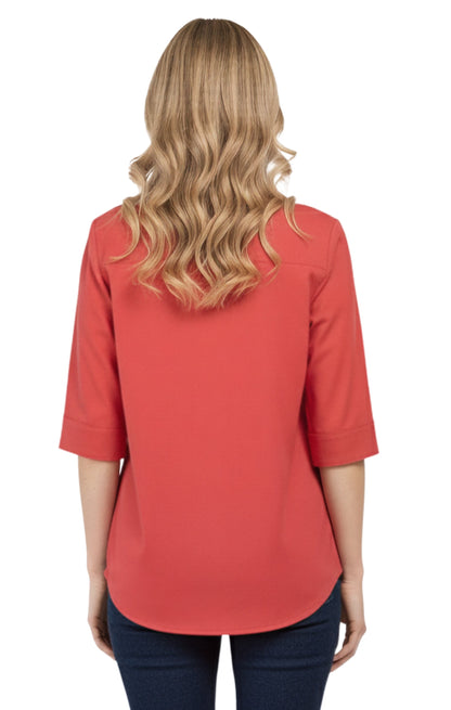 Womens Regular Fit 3/4 Sleeve Button Down Collared Camp Shirt TURTLE BAY APPAREL