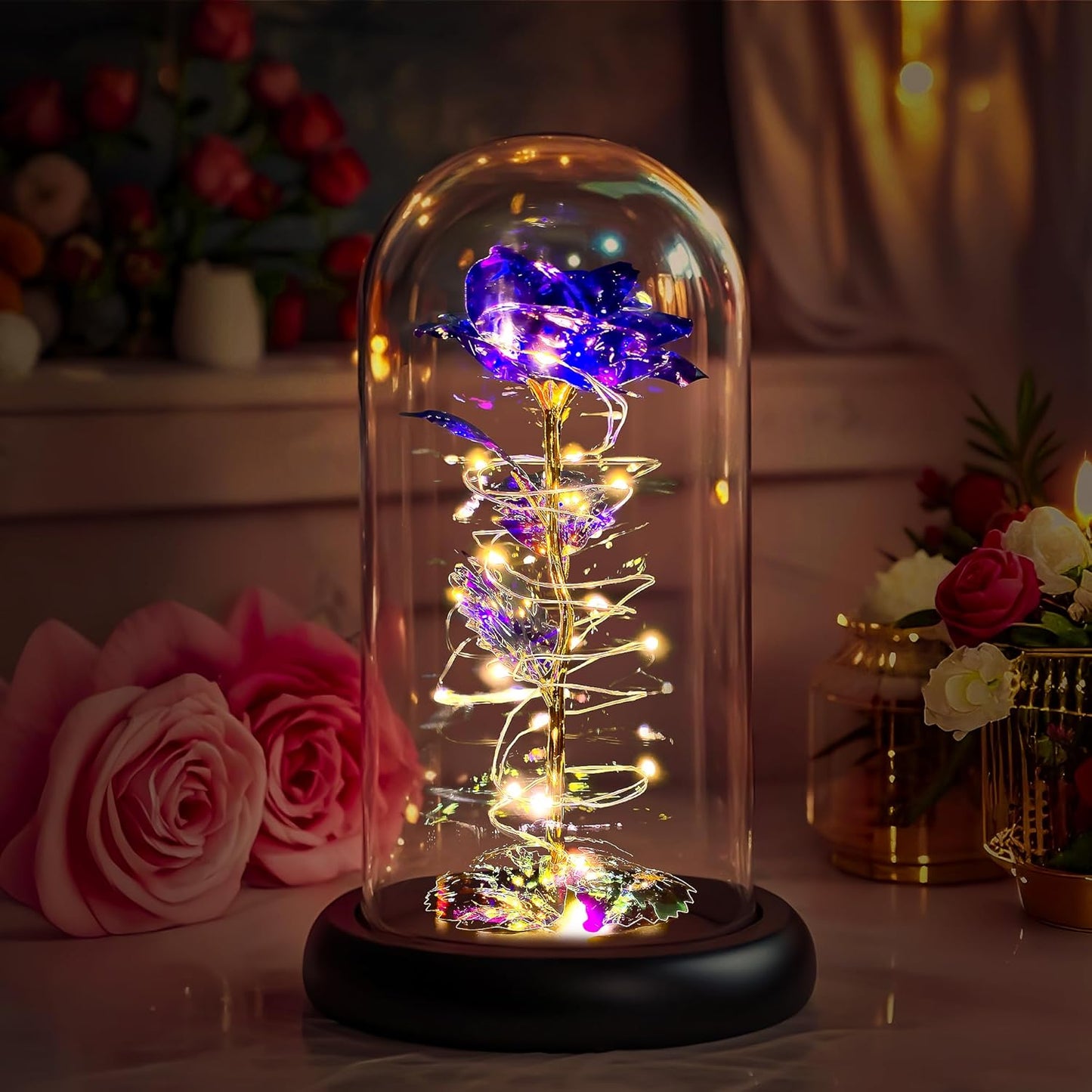 Mothers Day Mom Gifts for Mom,Birthday Gifts for Women Moms Grandma,Flowers for Delivery Prime,Purple Light up Rose in a Glass Dome,Anniversary Valentines Roses Gift for Her Wife Daughter