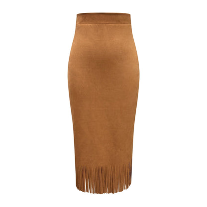 Women's Fashionable Elegant Long Suede Skirt Comfortable Slim Fit Grayceful LLC