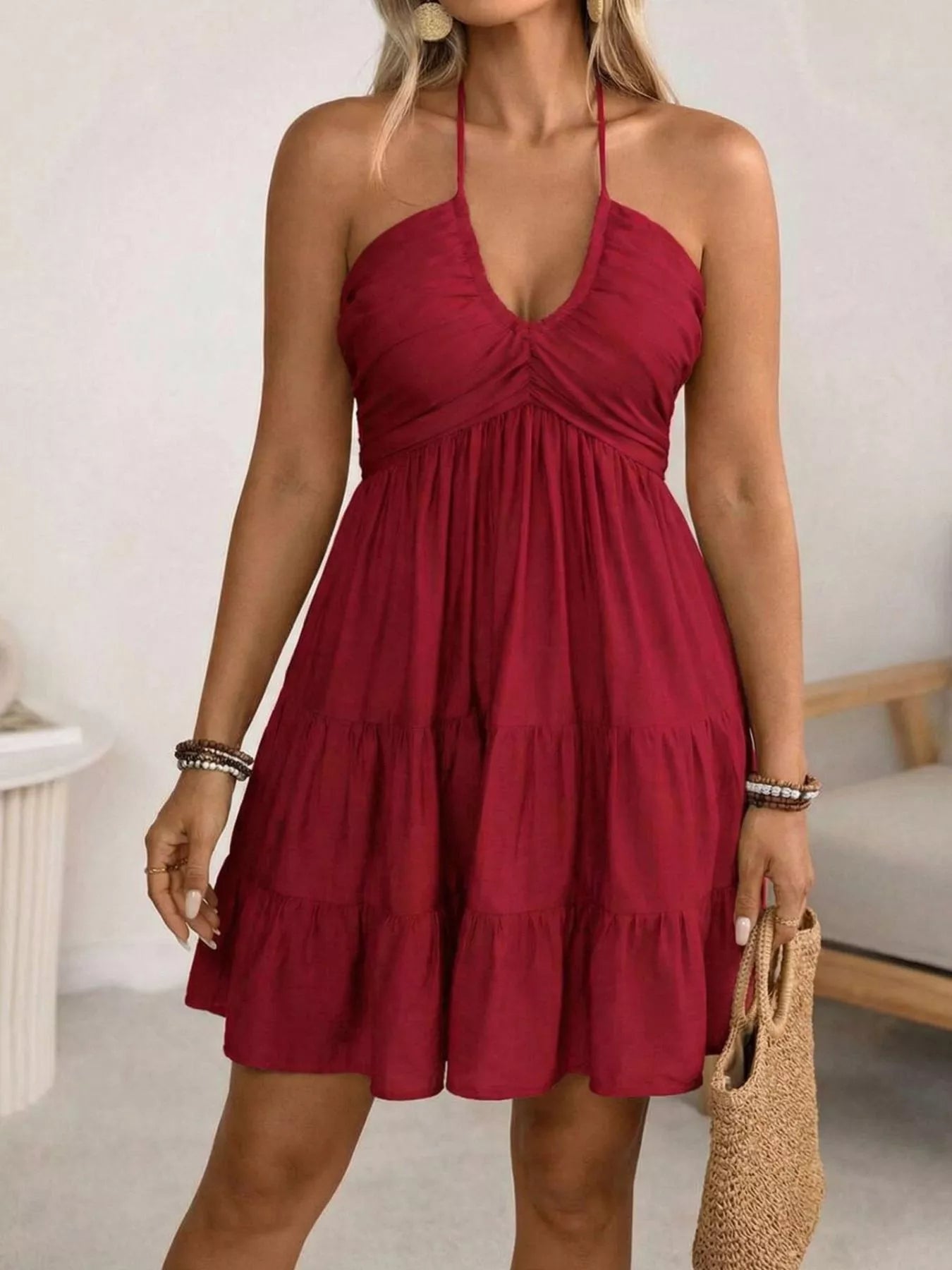 Plus Size Halter Neck Tiered Ruffle Hem Mini Dress New Era Fashion LLc