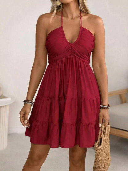 Plus Size Halter Neck Tiered Ruffle Hem Mini Dress New Era Fashion LLc