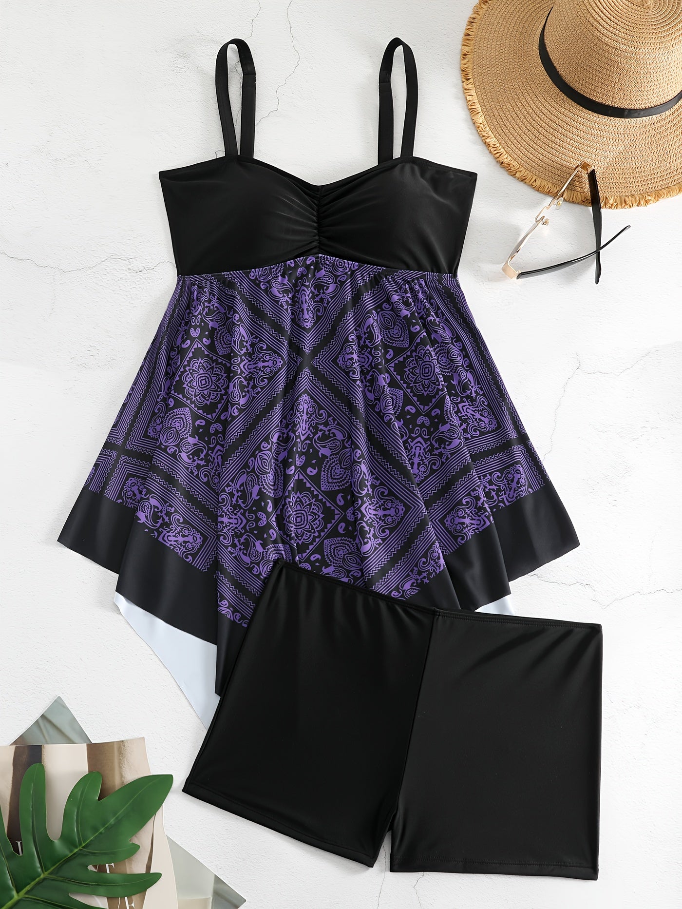 Plus Size Women's Printed Two-Piece Skirt Swimsuit, Sexy Printed Swimwear, Plus Size Style NovaCart
