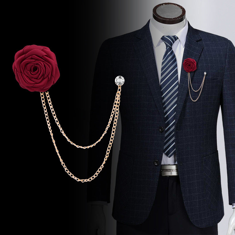 Men's Wedding Ceremony Groom Handmade Rose Chain Brooch NovaCart
