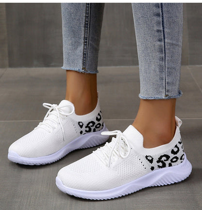 White Shoes Women Leopard Print Lace-up Sneakers Sports See size chart under “more details” The Fashion Celestial