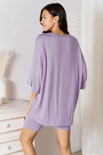 Basic Bae Full Size Soft Rayon Three-Quarter Sleeve Top and Shorts Set New Era Fashion LLc