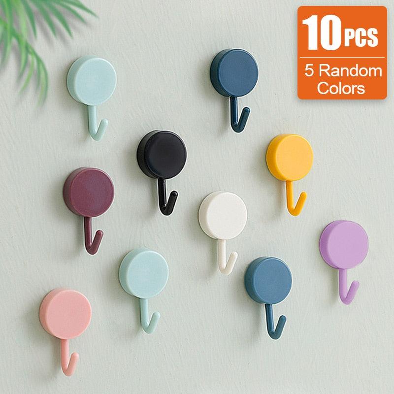 10PCS Self Adhesive Wall Hook Strong Without Drilling Coat Bag Bathroom Door Kitchen Towel Hanger Hooks Home Storage Accessories Decorative Hooks Entrance Organizers with Self-Adhesive Hooks for Hanging Keys Towels Stevvex