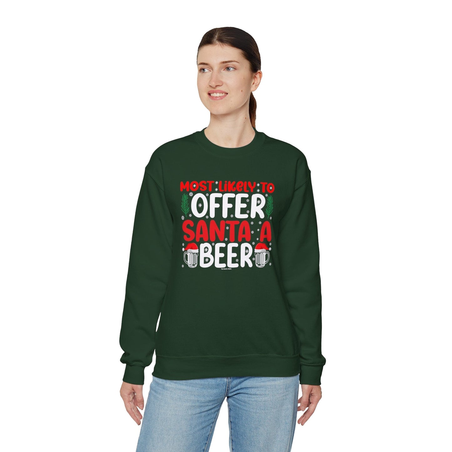 Most Likely To Offer Santa A Beer Crewneck Sweatshirt The Devil's Pickle