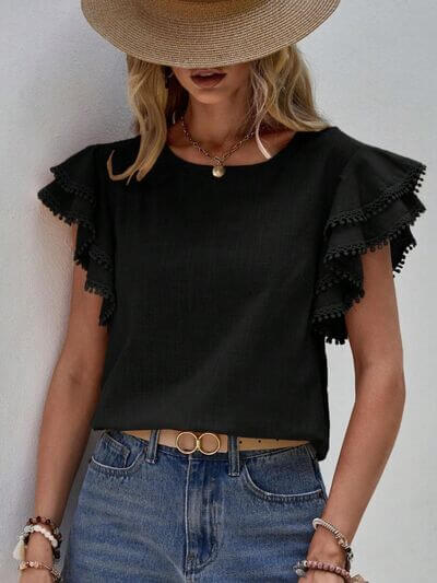 Denise Ruffle Cap Sleeve Blouse- SnagBag