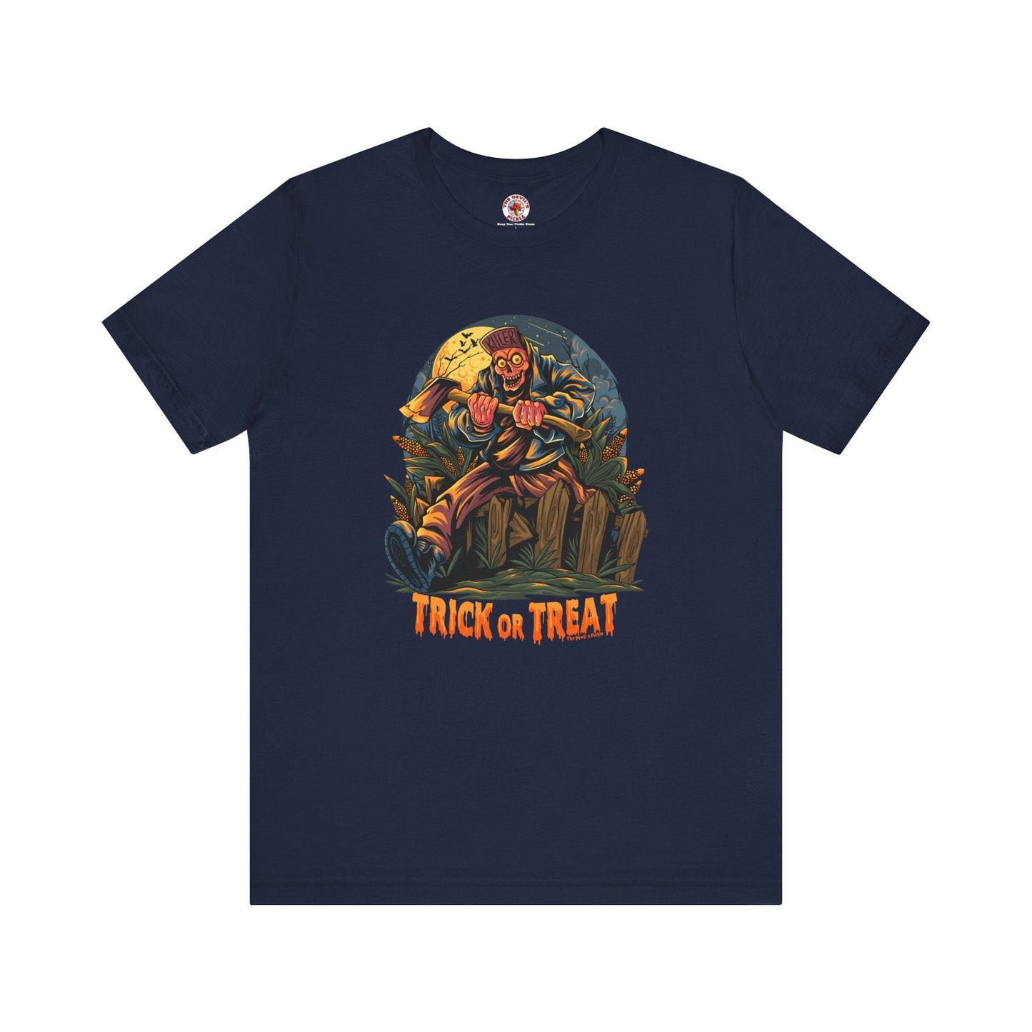 Axe Wielding Zombie Trick or Treat T-Shirt The Devil's Pickle