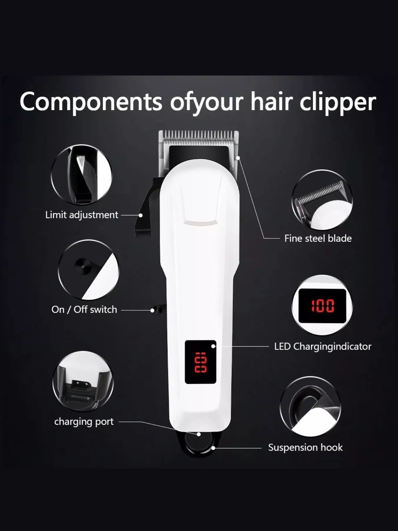 Cordless Hair Clipper with LED Display New Era Fashion LLc