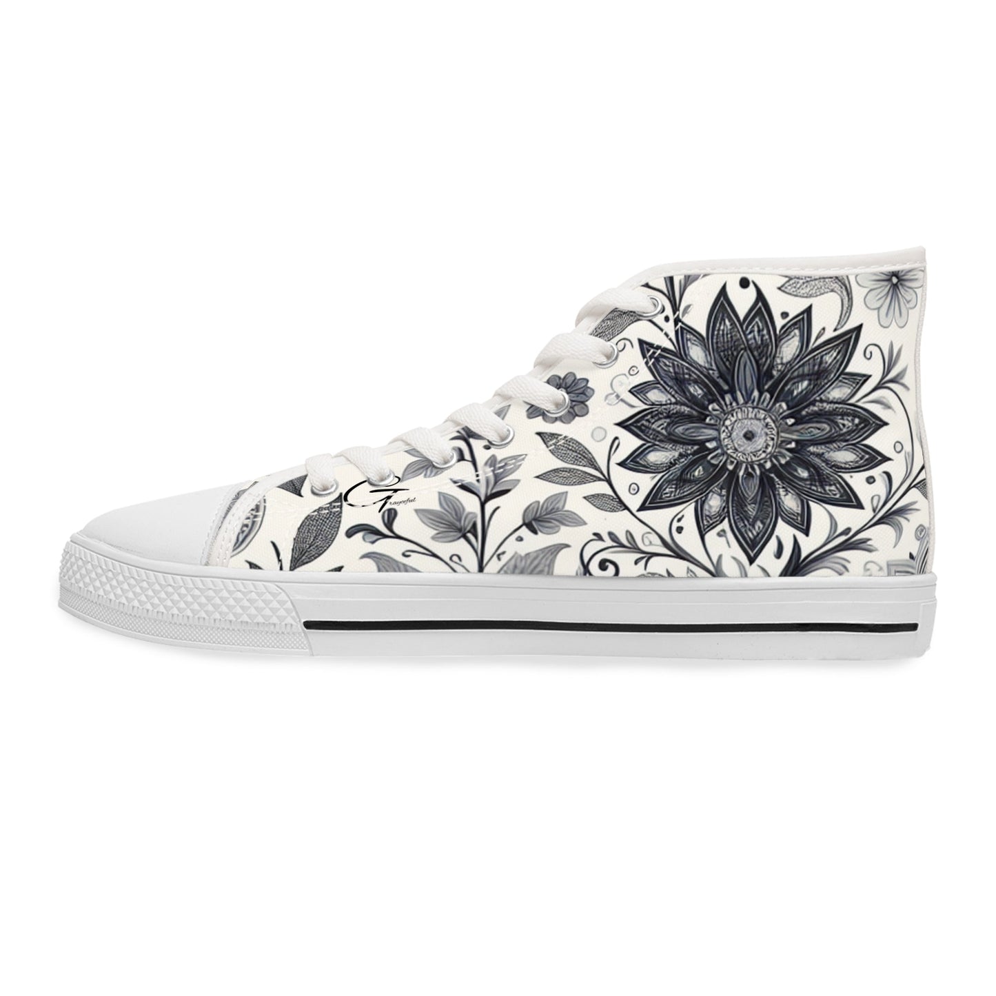 Elegant Floral Women's High Top Sneakers | Stylish Footwear for All Occasions, Casual Wear, Unique Gifts, Trendy Sneakers, Fashion Footwear Grayceful LLC
