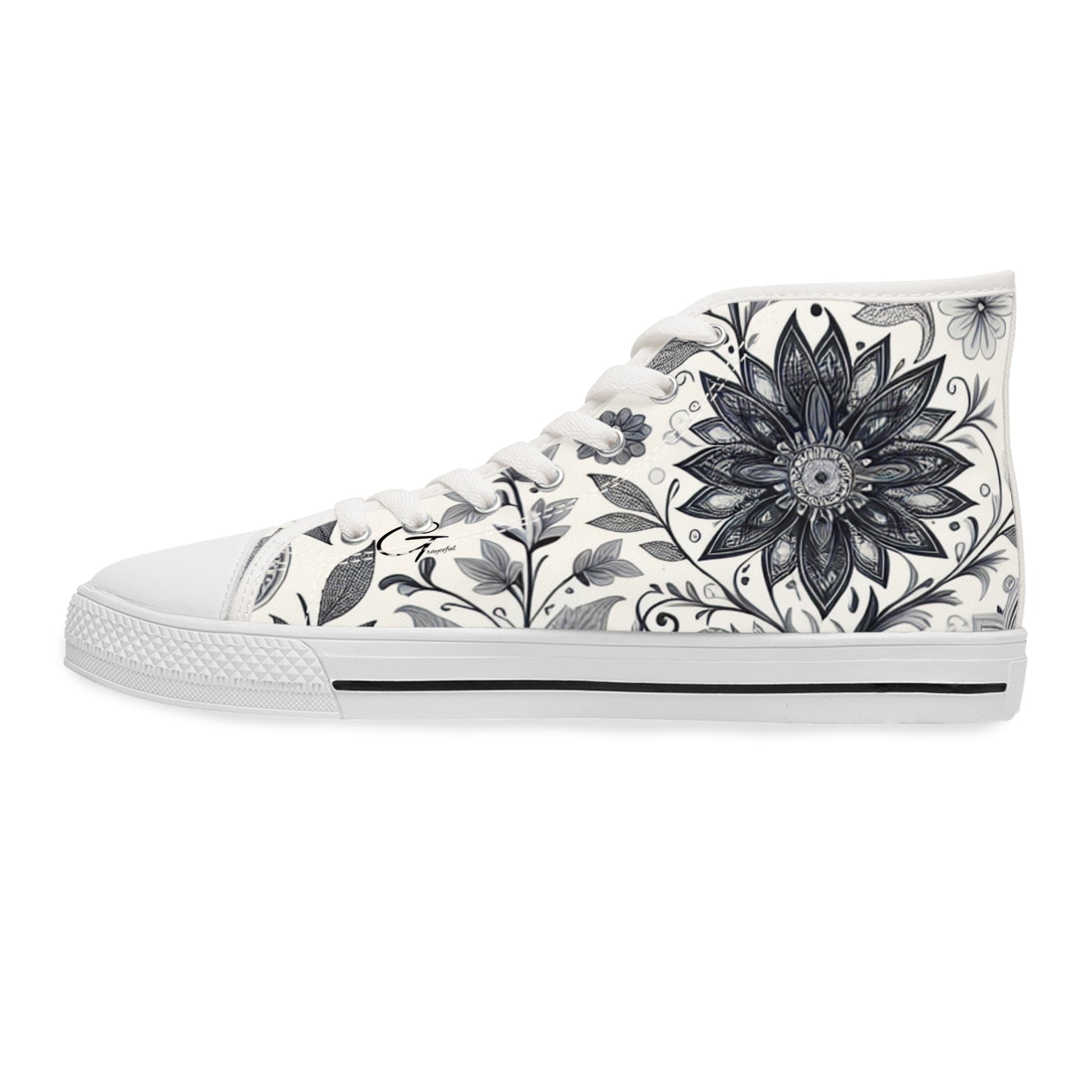 Elegant Floral Women's High Top Sneakers | Stylish Footwear for All Occasions, Casual Wear, Unique Gifts, Trendy Sneakers, Fashion Footwear Grayceful LLC