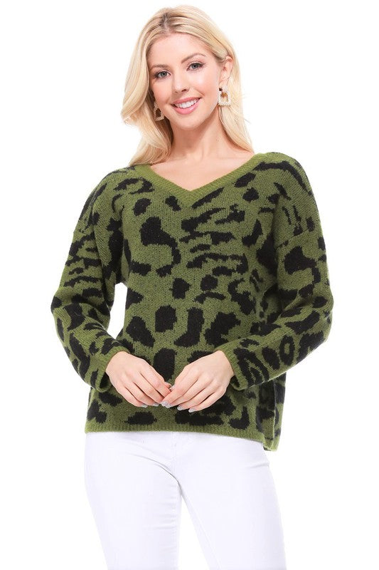 Leopard Pattern Jacquard Sweater Pull Over Top Shop Style & More | Fresh Looks, Everyday Deals & Free Shipping