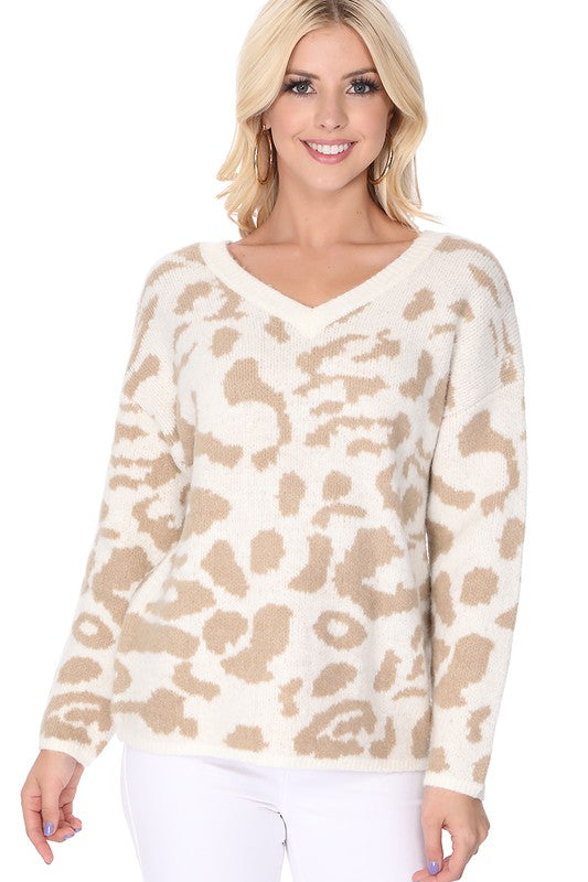 Leopard Pattern Jacquard Sweater Pull Over Top Shop Style & More | Fresh Looks, Everyday Deals & Free Shipping