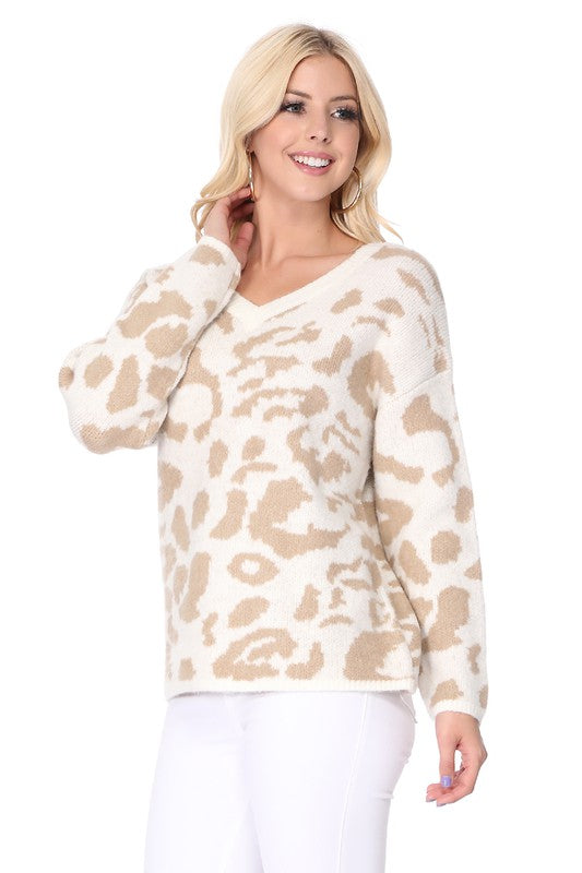 Leopard Pattern Jacquard Sweater Pull Over Top Shop Style & More | Fresh Looks, Everyday Deals & Free Shipping
