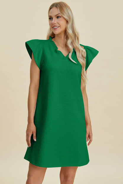 Double Take Full Size Ruffled V-Neck Cap Sleeve Dress West2East Surf