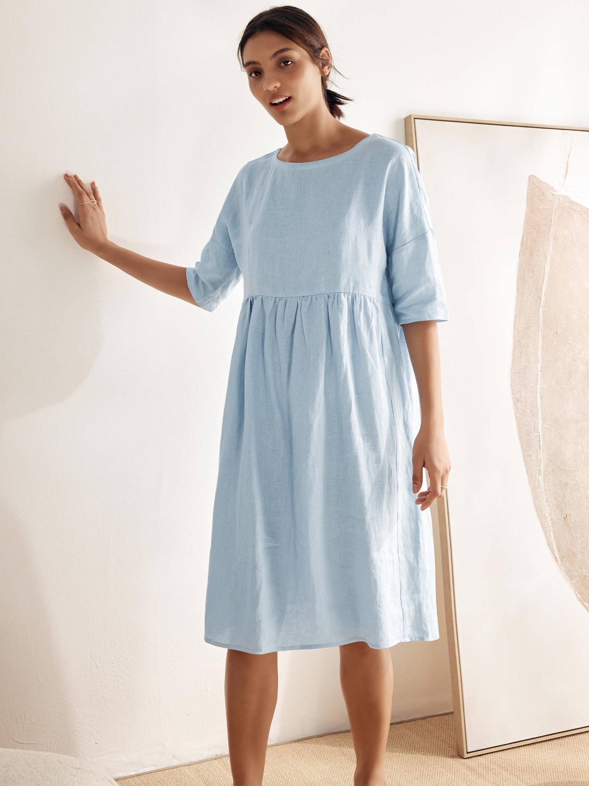 100% Linen A-Line Midi Dress VALENCIA LINTICO