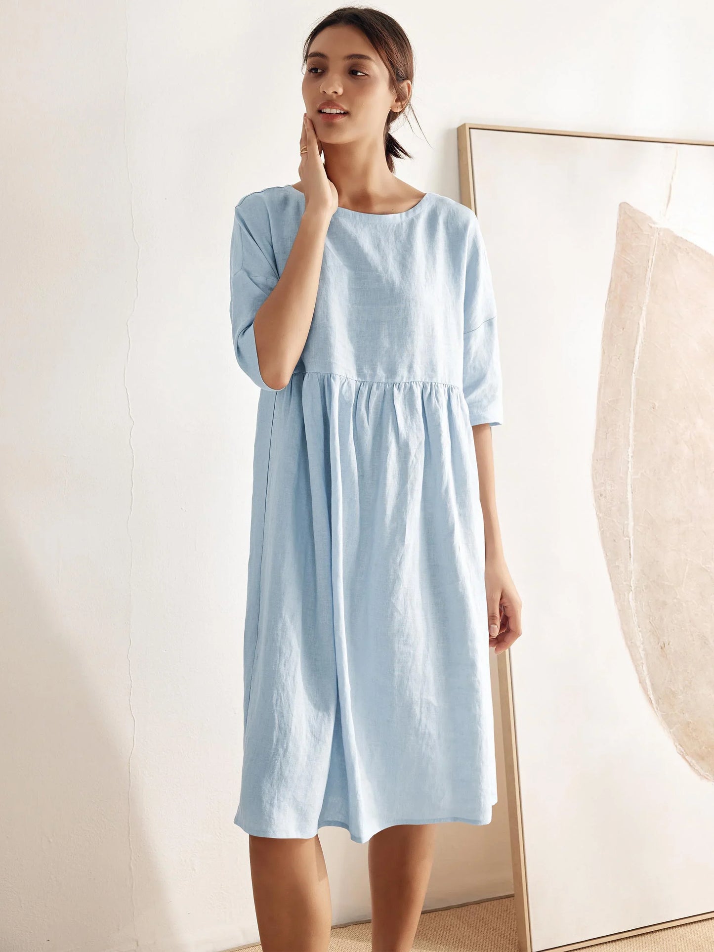 100% Linen A-Line Midi Dress VALENCIA LINTICO