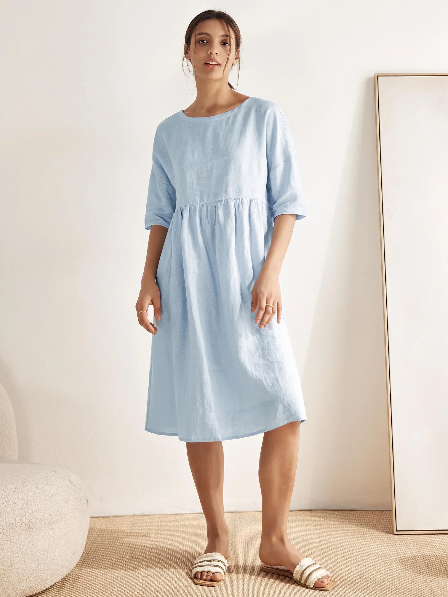100% Linen A-Line Midi Dress VALENCIA LINTICO