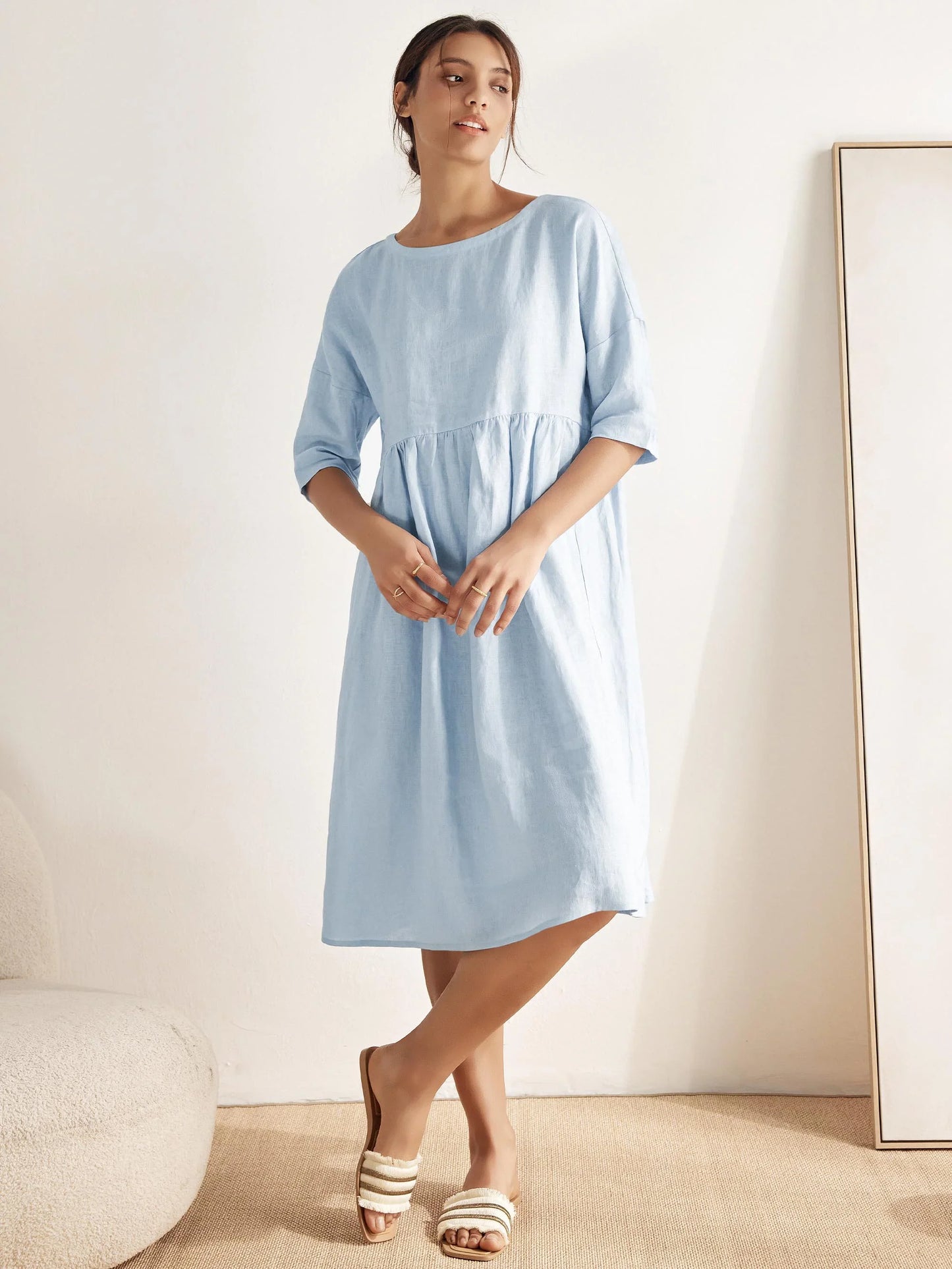 100% Linen A-Line Midi Dress VALENCIA LINTICO