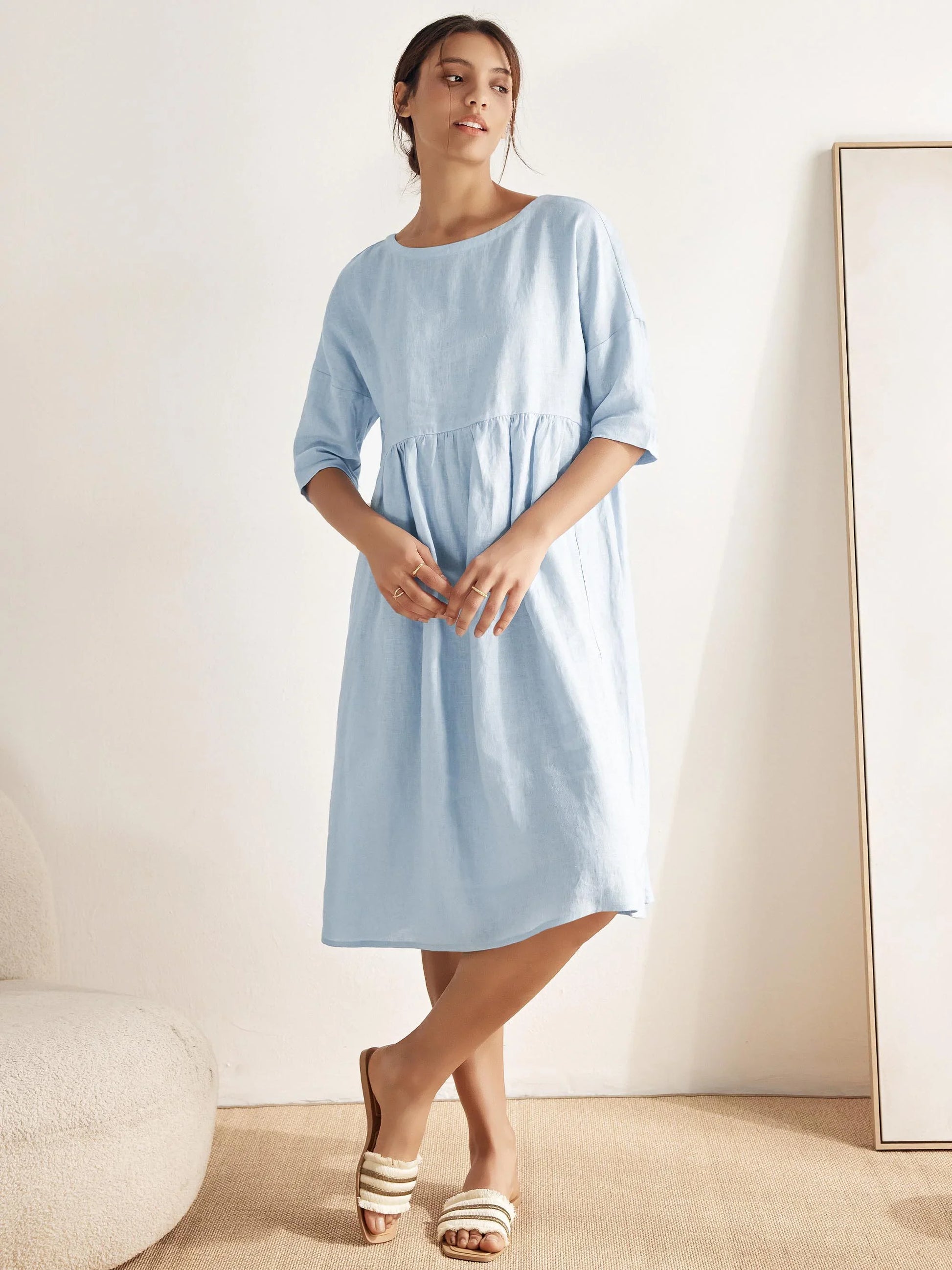 100% Linen A-Line Midi Dress VALENCIA LINTICO