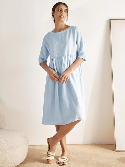 100% Linen A-Line Midi Dress VALENCIA LINTICO