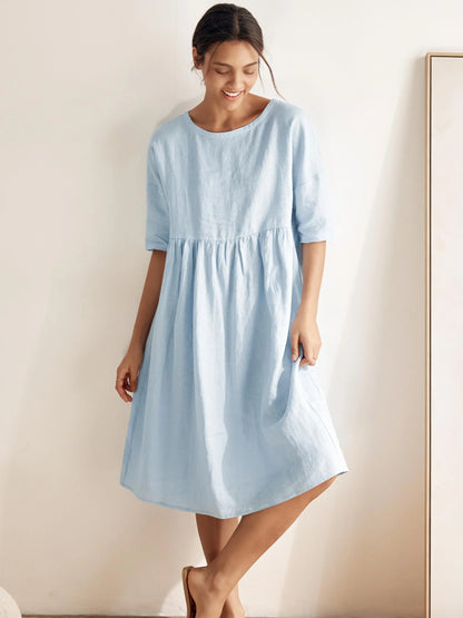 100% Linen A-Line Midi Dress VALENCIA LINTICO