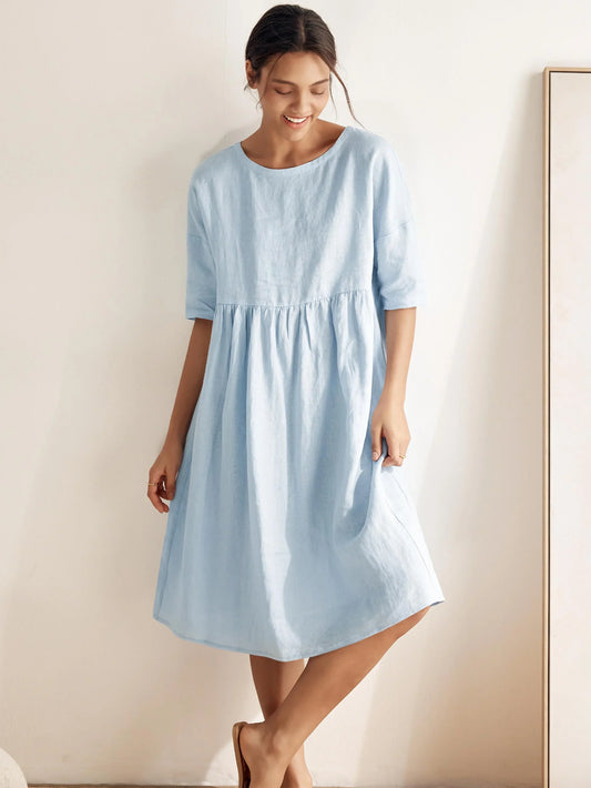 100% Linen A-Line Midi Dress VALENCIA LINTICO