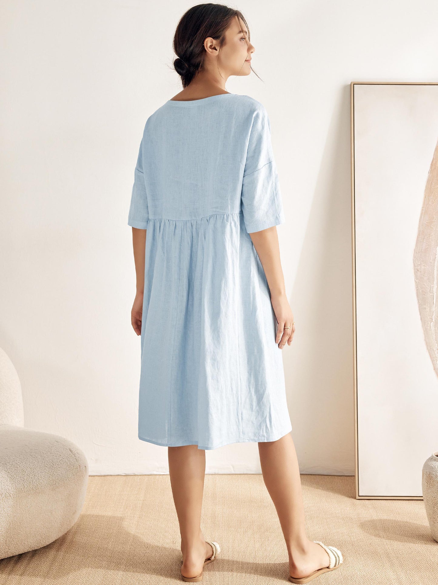 100% Linen A-Line Midi Dress VALENCIA LINTICO