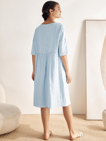 100% Linen A-Line Midi Dress VALENCIA LINTICO