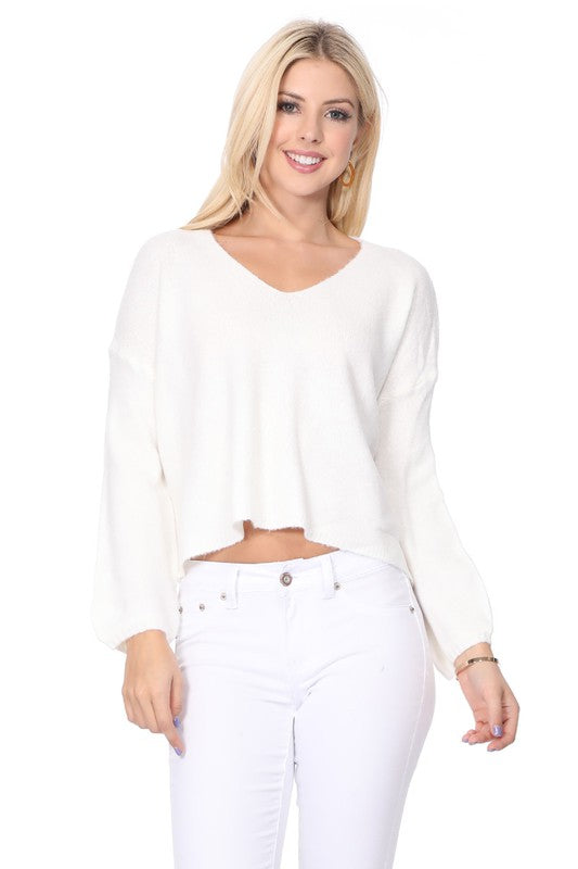 Wide V-Neck Oversized Sweater Top w. Side Slit Shop Style & More | Fresh Looks, Everyday Deals & Free Shipping