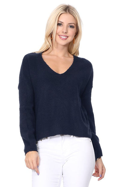 Wide V-Neck Oversized Sweater Top w. Side Slit Shop Style & More | Fresh Looks, Everyday Deals & Free Shipping