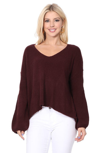 Wide V-Neck Oversized Sweater Top w. Side Slit Shop Style & More | Fresh Looks, Everyday Deals & Free Shipping