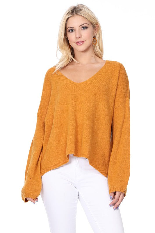 Wide V-Neck Oversized Sweater Top w. Side Slit Shop Style & More | Fresh Looks, Everyday Deals & Free Shipping