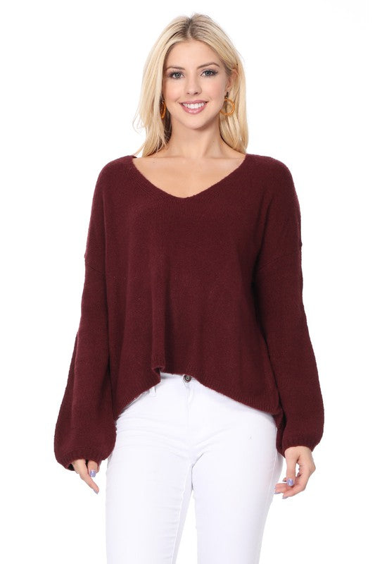 Wide V-Neck Oversized Sweater Top w. Side Slit Shop Style & More | Fresh Looks, Everyday Deals & Free Shipping