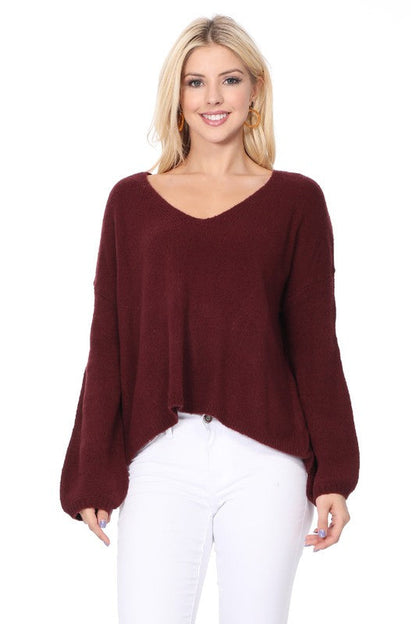 Wide V-Neck Oversized Sweater Top w. Side Slit Shop Style & More | Fresh Looks, Everyday Deals & Free Shipping