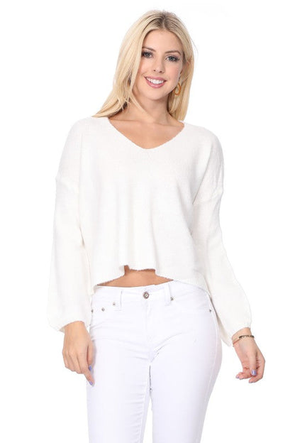 Wide V-Neck Oversized Sweater Top w. Side Slit Shop Style & More | Fresh Looks, Everyday Deals & Free Shipping