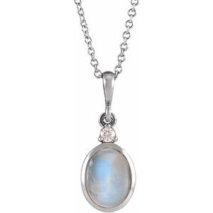 Sterling Silver 8x6 mm Natural Rainbow Moonstone & .03 CT Natural Diamond 16-18" Necklace Ethereal Legacy Boutiques