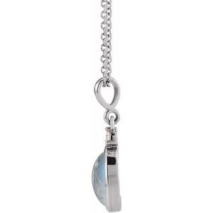 14K White 9x7 mm Natural Rainbow Moonstone & .03 CT Natural Diamond 16-18" Necklace Ethereal Legacy Boutiques