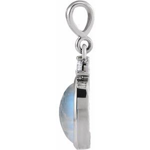 Sterling Silver 8x6 mm Natural Rainbow Moonstone & .03 CT Natural Diamond Pendant Ethereal Legacy Boutiques