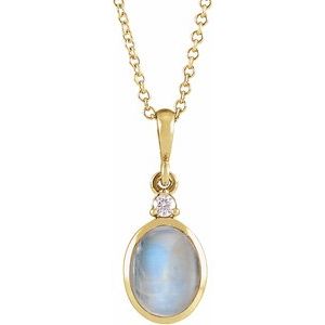 14K Yellow 8x6 mm Natural Rainbow Moonstone & .03 CT Natural Diamond 16-18" Necklace Ethereal Legacy Boutiques