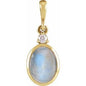 14K Yellow 10x8 mm Natural Rainbow Moonstone & .03 CT Natural Diamond Cabochon Pendant Ethereal Legacy Boutiques