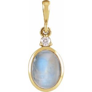 14K Yellow 6x4 mm Natural Rainbow Moonstone & .015 CT Natural Diamond Pendant Ethereal Legacy Boutiques