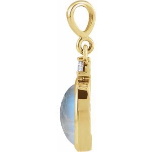 14K Yellow 10x8 mm Natural Rainbow Moonstone & .03 CT Natural Diamond Cabochon Pendant Ethereal Legacy Boutiques