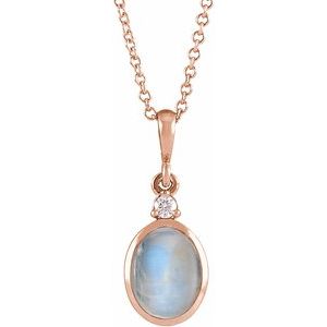 14K Rose 6x4 mm Natural Rainbow Moonstone & .015 CT Natural Diamond 16-18" Necklace Ethereal Legacy Boutiques