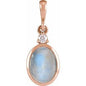 14K Rose 8x6 mm Natural Rainbow Moonstone & .03 CT Natural Diamond Pendant Ethereal Legacy Boutiques