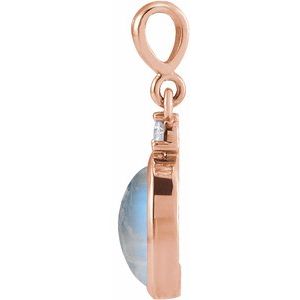 14K Rose 5x3 mm Natural Rainbow Moonstone & .02 CT Natural Diamond Cabochon Pendant Ethereal Legacy Boutiques