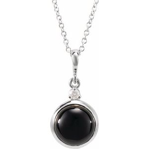 Sterling Silver 8 mm Natural Black Onyx & .03 CT Natural Diamond Cabochon 16-18" Necklace Ethereal Legacy Boutiques